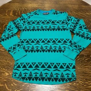 Volcom Thermal Shirt Mens Medium Teal Black‎ Geometric Long Sleeve A534P124